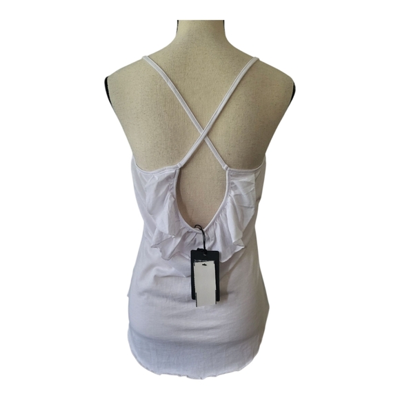 💕Chaser White Cross Back Spahgetti Strap Tank With Ruffles Size L New - Picture 3 of 6